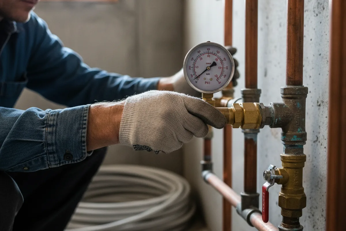 Pressure testing a repaired line during Water Line Repair in Anaheim
